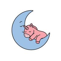 Cute pink unicorn sleeping on a crescent moon in minimal art vector