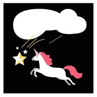Unicorn jumping through stars and clouds in flat art vector