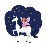 Unicorn with Fairy Riding in Flat Style Art vector