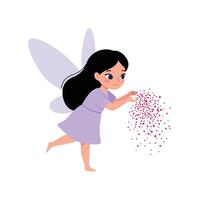 Fairy character in playful pose spreading sparkles in flat art vector