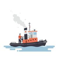 Tugboat in action with detailed design elements showcasing movement and water in illustration vector