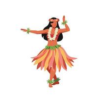 Hula dancer performing graceful movements in flat, colorful design art vector