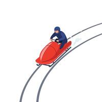 Dynamic bobsled racer navigating a curve in minimal illustration vector
