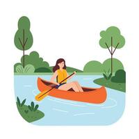 Woman kayaking in a serene environment featuring flat design style art vector