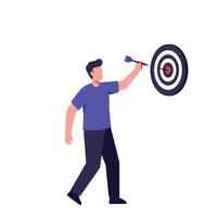 Person throwing dart at target in flat design art vector