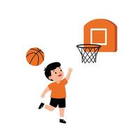 Young boy playing basketball in a flat, colorful design style illustration vector