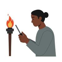 Person lighting a torch in a minimal flat design illustration vector