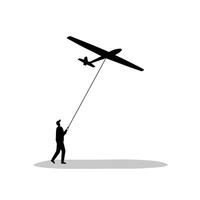 Person flying a model airplane in minimal flat design art vector