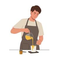 Person pouring liquid into a container in flat minimal art vector
