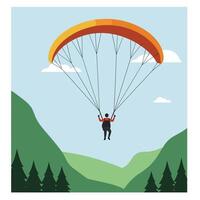 Paraglider soaring above mountains in minimal flat design art vector