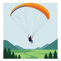 Paraglider soaring through a serene landscape with flat design art vector