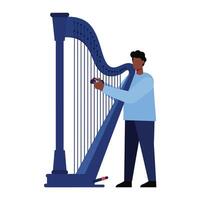 Harp player in flat design style creating beautiful music art vector