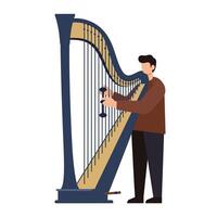 Musician playing a harp in a flat design illustration vector