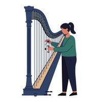 Woman playing harp in detailed flat style art vector