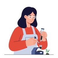 Scientist conducting experiments with test tubes in flat art style vector