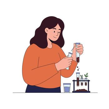 Woman conducting experiments in a lab setting with minimal design style art vector
