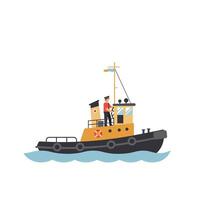 Tugboat navigating calm waters in flat design art vector