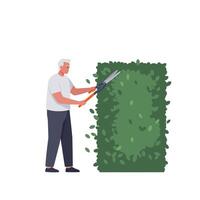 Man Trimming a Hedge with Shears in a Minimal Flat Design Art vector