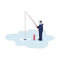 Fisherman engaged in ice fishing with minimal design elements in art vector