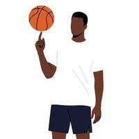 Basketball player performing a spin with a ball in flat art vector