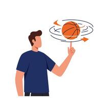 Basketball player spinning ball on finger in flat art vector
