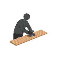 Carpenter smoothing wood surface with tool in flat art illustration vector