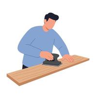 Man working with wood using a sander in flat art style illustration vector