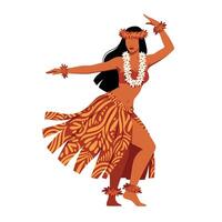 Hawaiian dancer in vibrant attire showcasing traditional movements in flat art vector