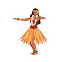 Hula dancer in vibrant attire performing traditional movements in flat art vector