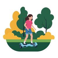 Young girl riding a hoverboard in a vibrant outdoor park setting vector
