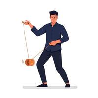 Young man skillfully playing with a yo-yo in a dynamic and engaging manner vector