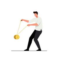 Man skillfully playing with a yo-yo demonstrating impressive tricks and coordination vector