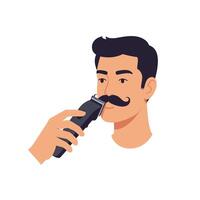 Man grooming mustache with electric trimmer in a clean and modern style vector