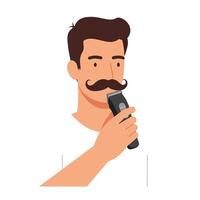 Man grooming mustache with electric trimmer in minimalistic illustration design vector