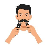Man grooming his mustache with trimmer and comb in stylish illustration vector