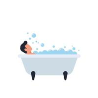 Person relaxing in a bathtub filled with bubbles and enjoying leisure time vector