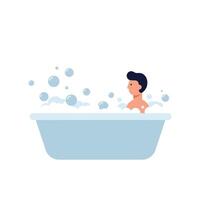 Person relaxing in a bathtub surrounded by bubbles creating a soothing atmosphere vector