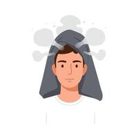 Young man with a towel on head and steam clouds representing relaxation and comfort vector