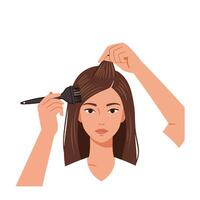 Woman applying hair color with brush in a bright and simple setting vector