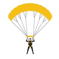 Parachutist in action with yellow parachute in flat art style vector