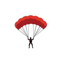 Parachutist descending with red parachute in flat art style vector