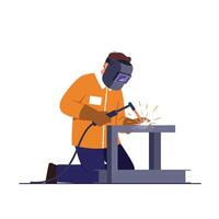 Welding worker in action showcasing flat design style art vector