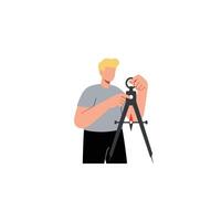 Man using a compass for precision drawing in flat art vector