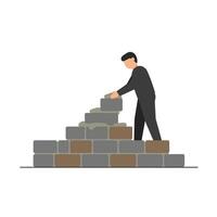 Person stacking bricks in a construction scene with minimal design style art vector