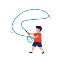 Young boy practicing lasso technique in flat art style illustration vector