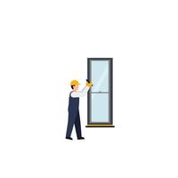 Worker replacing window in flat design style art vector