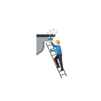 Worker on Ladder Fixing Leak in Gutter with Flat Art Style vector