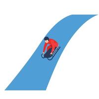 Sledding athlete navigating a curved track in flat art style illustration vector