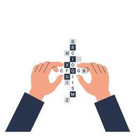 Hands holding letters in a puzzle design, flat style art vector