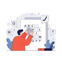 Person solving a puzzle in a minimal flat design style art vector